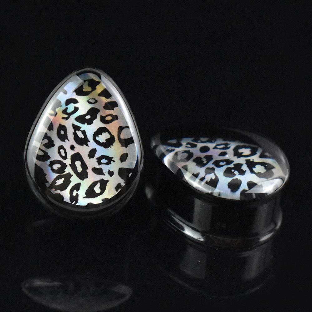 2pcs 8-40mm 1Pair Sexy Leopard Teardrop Double Flared Ear Tunnels and Plugs Ear Piercing Gauge Expander Stretching Tunnels Comf