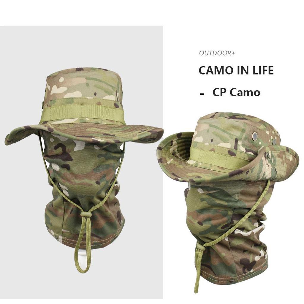 Camouflage Rundkrempenhut & Sturmhauben-Set: Sonnenschutz für den Sommer-Bergsteigen