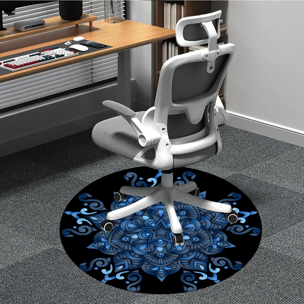 1PC Blue Mandala Pattern Office Round Rug, Non slip, Soft and Durable Office Rug for Interior Decoration, Perfect for Office