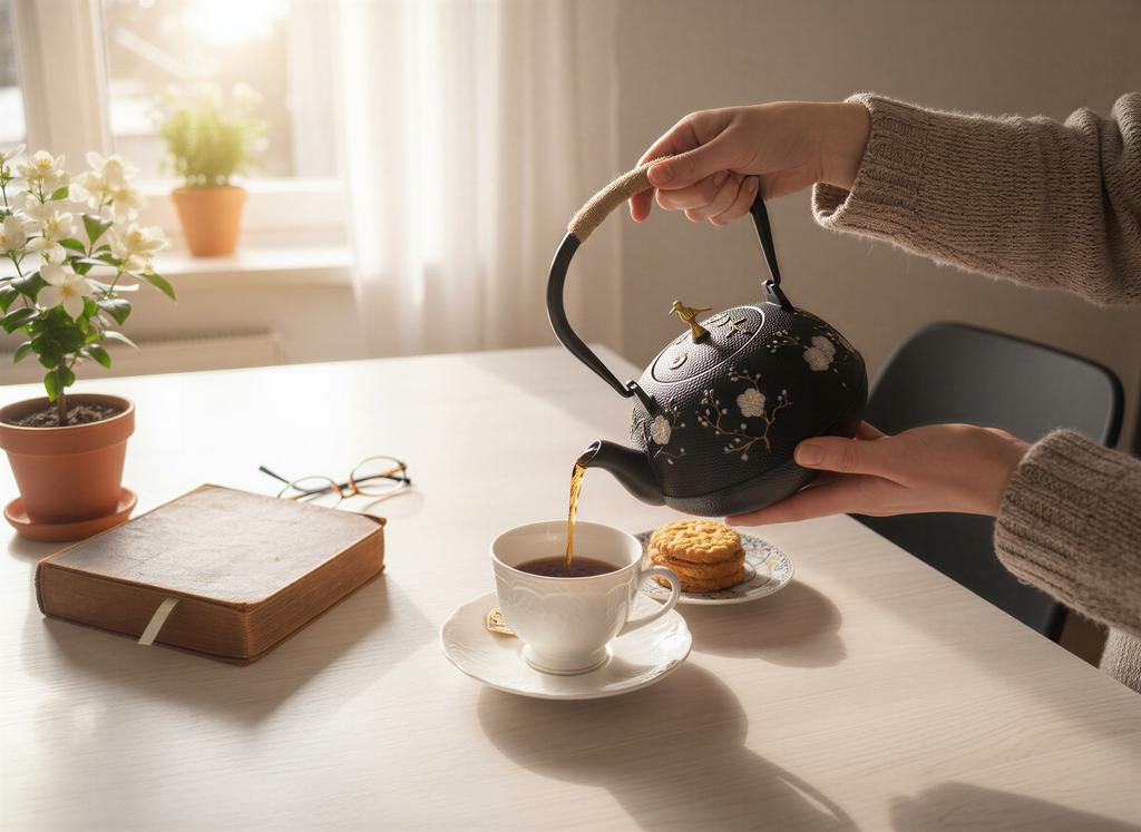 Cast Iron Kettle Black 1L + Steel Infuser For Tea And Herbs