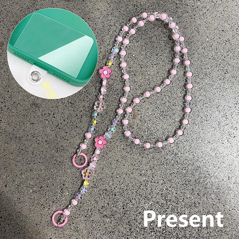 

Crossbody Long Beaded Mobile Phone Hanging Chain Mobile Phone Case Lanyard Travel Climbing Rope Suitable For Iphone рожевий