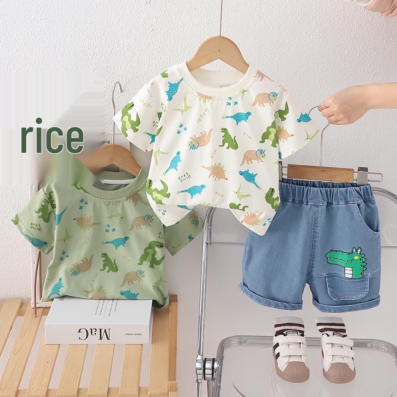 

Boys Dinosaur Print Summer Suit 2025 - Short Sleeve Two-Piece Set 110cm білий
