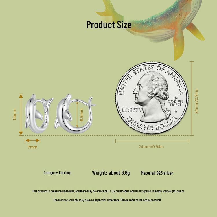 Avle S925 Sterling Silver Platinum-Plated Dolphin Earrings for Women - Style BSE881