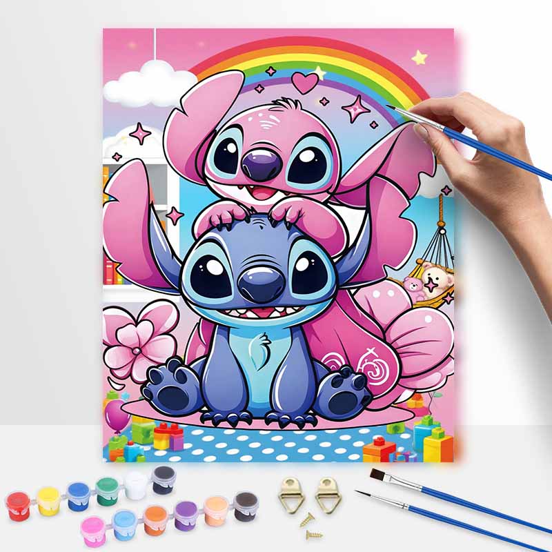 Disney Digital Oil Painting Stitch Angel Rainbow Art Handmade Diy Home Decorations
