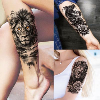 1 Blatt Löwe Drache Mit Rose Blume Temporäre Tattoos Für Männer Frauen Erwachsene Wasserdicht Realistisch Fake Tattoo Aufkleber Hält Lange