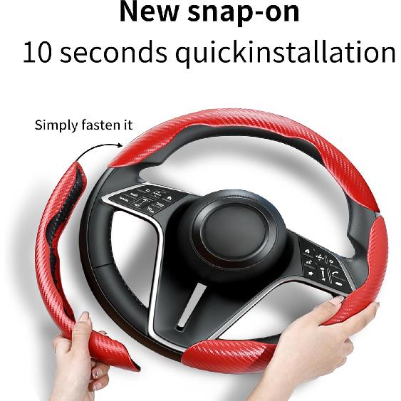 Carbon Fiber Steering Wheel Cover, 3-Piece Set Anti-Skid Comfortable Grip Segmented Butterfly Design, Easy Snap-On Tallation Universal Fit 99% Cars,