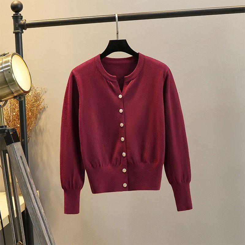 

Loose Slimming round Neck Knitting Cardigan Outer Sweater Wine Red XL