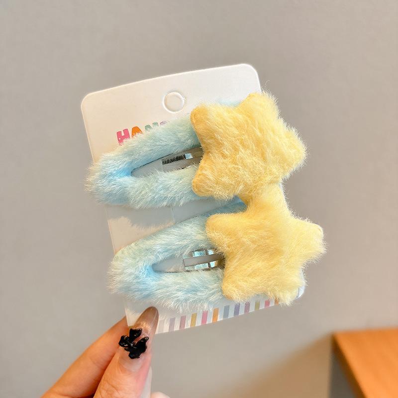 2Pcs Sweet Girls Plush Star Hairpins 2023 Children Kids Fluffy Star Hair Clip Barrettes BB Clip Side Bang Clips Hair Accessories