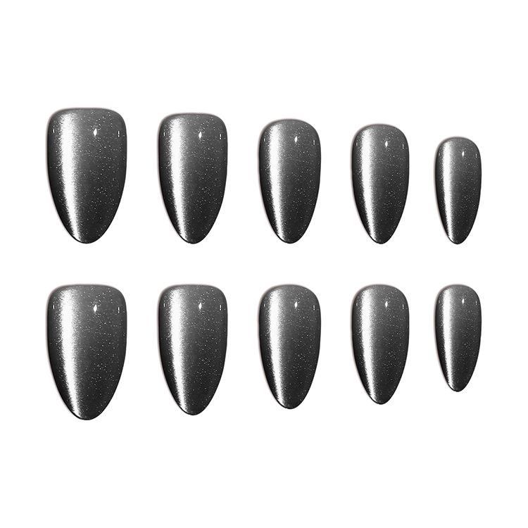 30 Pcs Pure Black Medium Almond Cat Eye Wearable Nail Strips - Special Hot Style Manicure