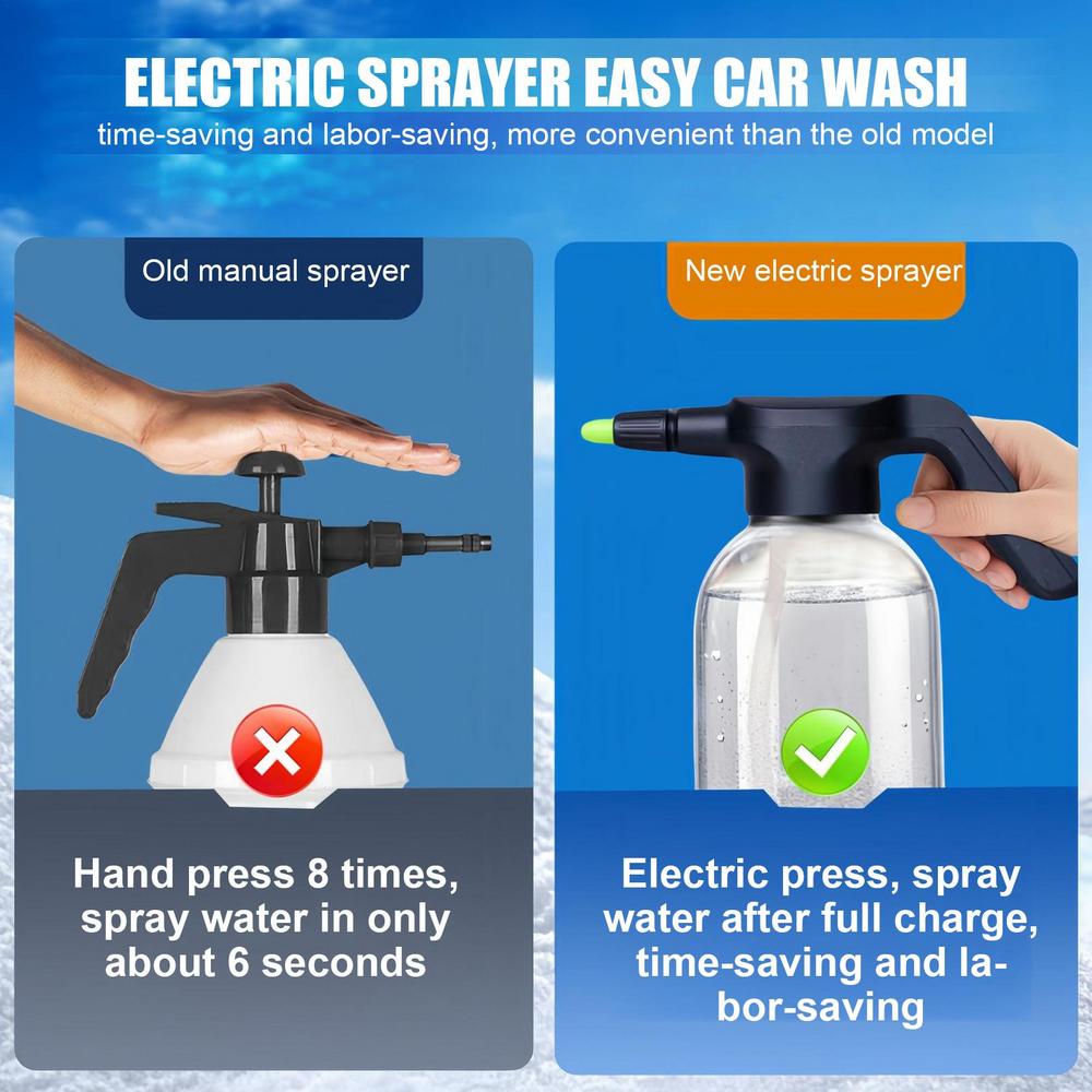 Electric Foam Sprayer For Car Wash 2L Battery Powered Plant Mister Spray Bottle Handheld Auto Washing Detailing Cleaning Kettle