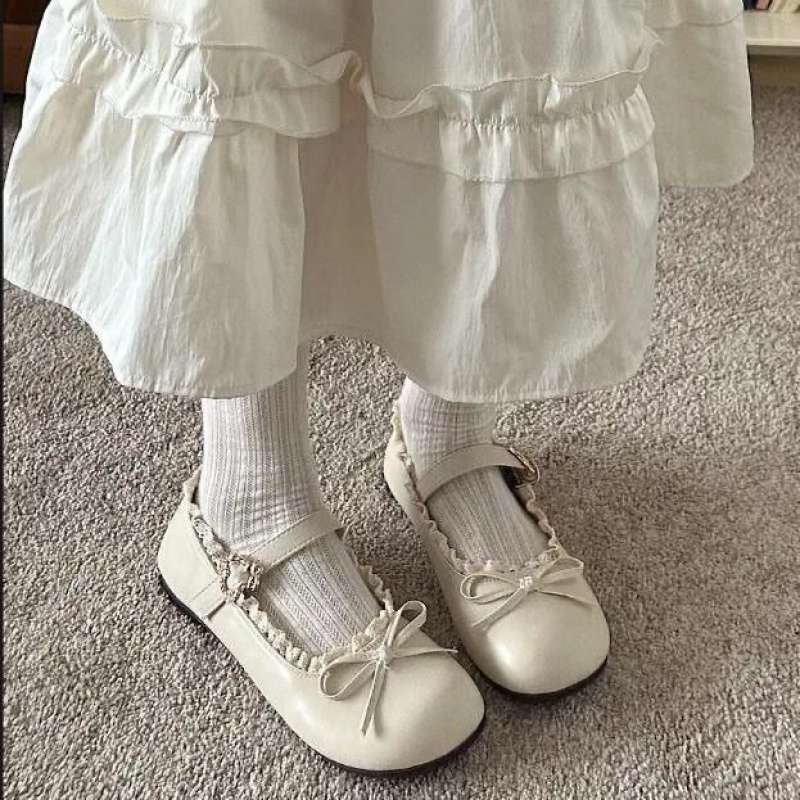 Jentete Hjerte Sløyfe Mary Jane Små Skinnsko Dames Små Blomsterknopper Vår 2025 Ny Lolita med Skjørt