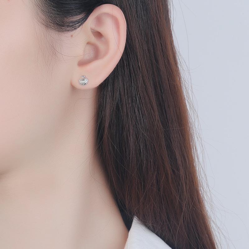 S925 Sterling Silver Earrings Shell Diamond Stud Earrings All-Match Anti-Allergy Ladies' Earrings