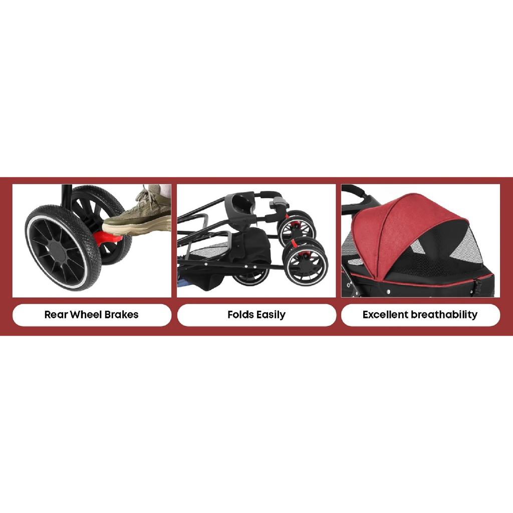 Pet Stroller For Small Medium Cats&Dogs 3 Wheels Foldable with Breathable Mesh Canopy Pet Travel Carrier Suitable Outdoor Travel