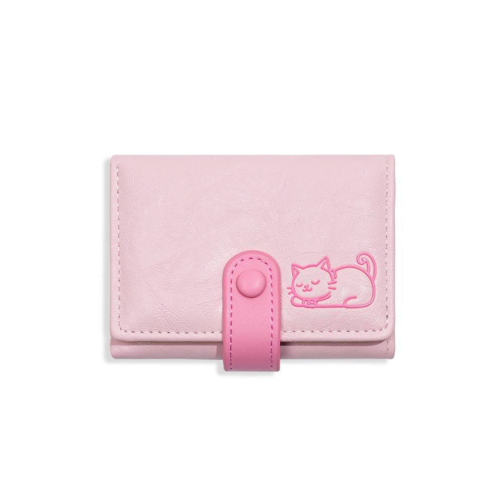 Cute Short Leather Purse PU Leather Three Fold Wallet Versatile Cat Printed Wallet  Girls