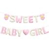 Pink Bow Baby Shower Decorations Pre-Strung Handmade Felt Welcome Baby Sign with Wool Felt Ball Banner for Welcome Home It's a Girl Coquette Baby
