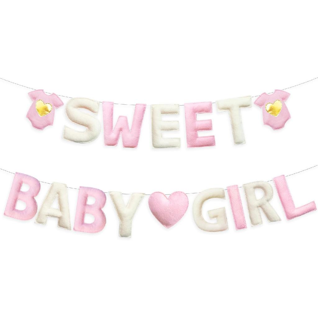 Pink Bow Baby Shower Decorations Pre-Strung Handmade Felt Welcome Baby Sign with Wool Felt Ball Banner for Welcome Home It's a Girl Coquette Baby