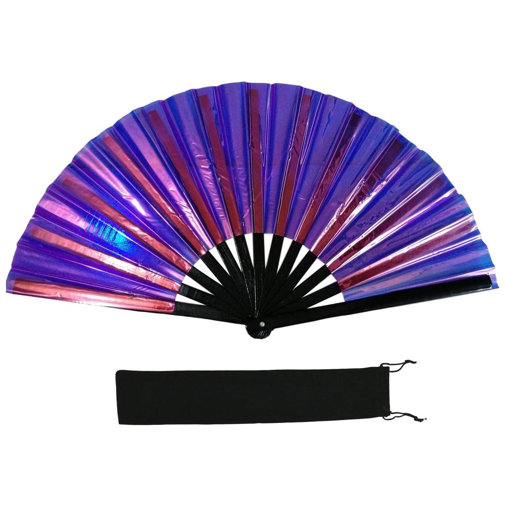 Large Shimmering Colorful Folding Hand Fan for Line Dance Martial Art Taichi Handheld Fan with Reflective Design Gift