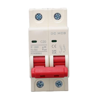Wyłącznik DC 2P 6000A Zdolność wyłączania Mini bezpiecznikowy wyłącznik obwodu do systemu fotowoltaicznego 20A 1000V