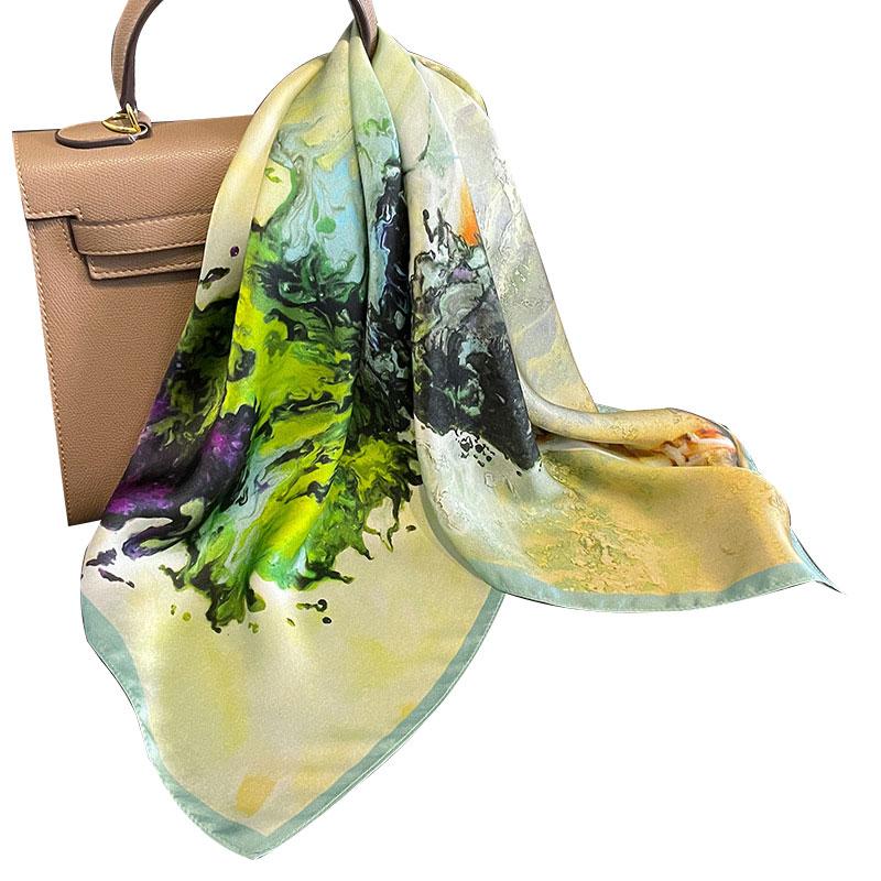 Brand 100% Real Silk Square Scarf Women Neckerchief Shawl Ladies Neck Wrap Headband Bandana Female Foulard Hijab Kerchief