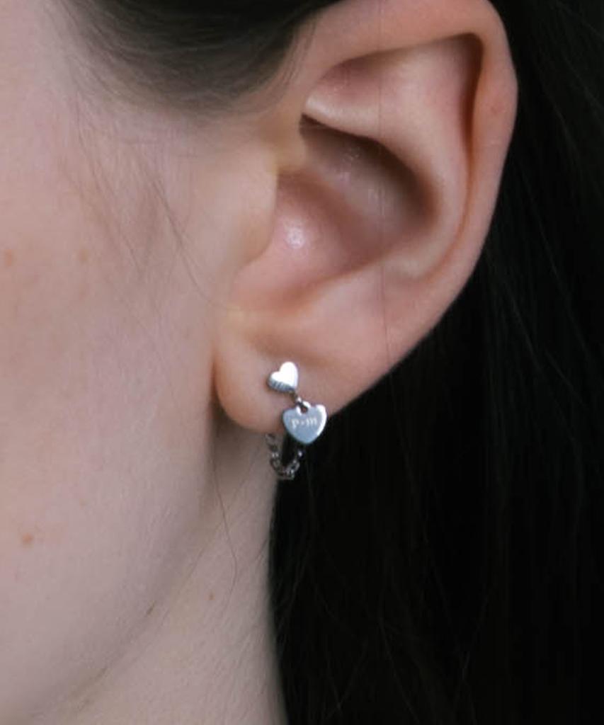 Pearly More Logo Heart Chain Drop Earrings_Pm25E001Ss