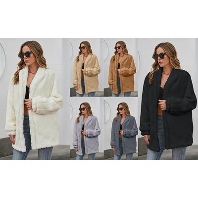 New Autumn and Winter Woolen Coat Women's Clothing Medium and Long Solid Color Loose Plush Coat Imitation Fur Coat