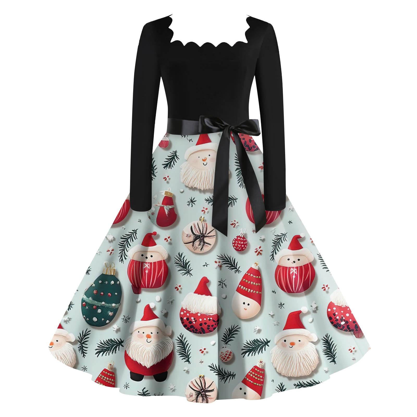 

Женские повседневные модные длинные платья с рождественским графическим принтом и длинными рукавами в винтажном стиле XXXXL