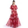 Summer Holiday Vacation Flower Print Long Maxi Dress Bohemian O-neck Short Sleeve High Waisted Chiffon Party Dresses Casual Robe