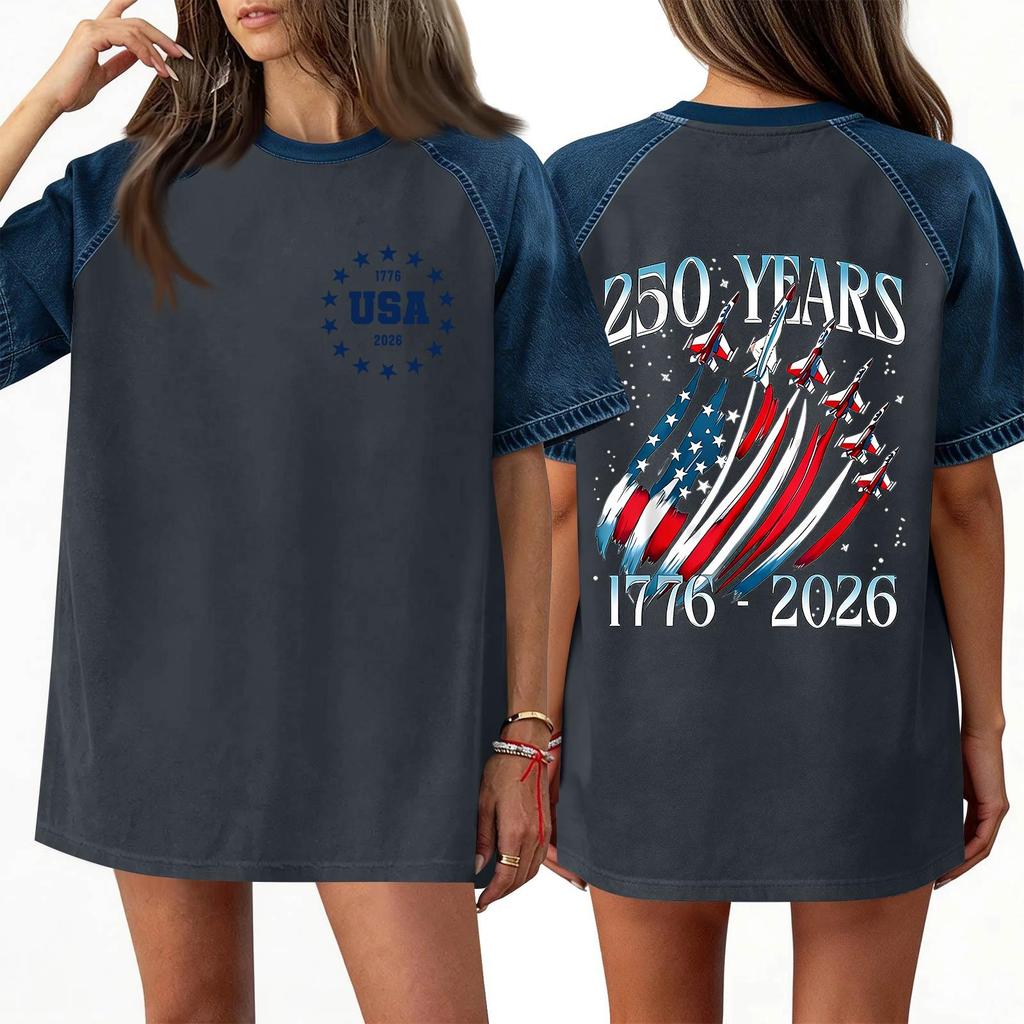 Denim Patchwork Shirts For Women Stand Collar Casual Blouse Short Sleeve Comfy Tshirt Spring Summer Fashion