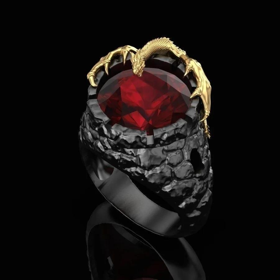New men s jewelry punk goth rock personality gold two-color ruby dragon ring wholesale 7 красный