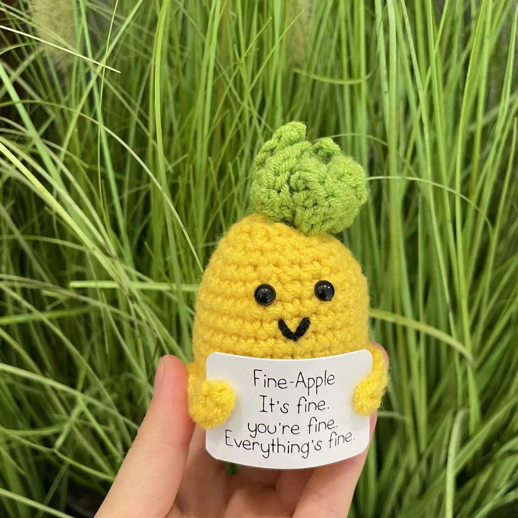White Elephant Gifts Potato Mini Funny Knitted Wool Toy with Positive Card Cute Creative Life Doll Potato for Birthday Gift