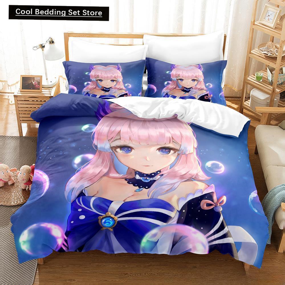 Genshin Impact Sangonomiya Kokomi Bedding Set Cartoon Anime Three-piece Set Adult Kid Bedroom Duvet Cover Sets 3D Kawaii Girls
