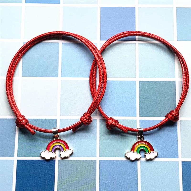 Personalized Rainbow Pendant Friendship Bracelet – Unisex Retro Woven Hand Ornament