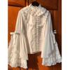 Blusa Estética Y2k para Mujer con Encaje Patchwork Dulce Linda Lolita Japonesa Manga Acampanada Camisas con Lazo Tops Sueltos Kawaii para Chica