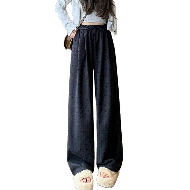 Retro High-Waisted Wide-Leg Heart Pants for Petite Women - Spring & Autumn 150 Cm Length