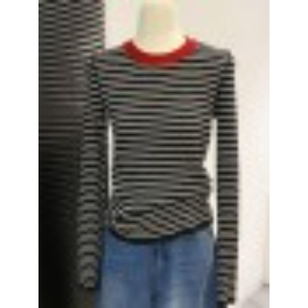 

Высококачественный полосатый трикотажный топ с круглым вырезом и длинными рукавами для женщин на начало осени, новый облегающий топ, подчеркивающий фигуру one size красный