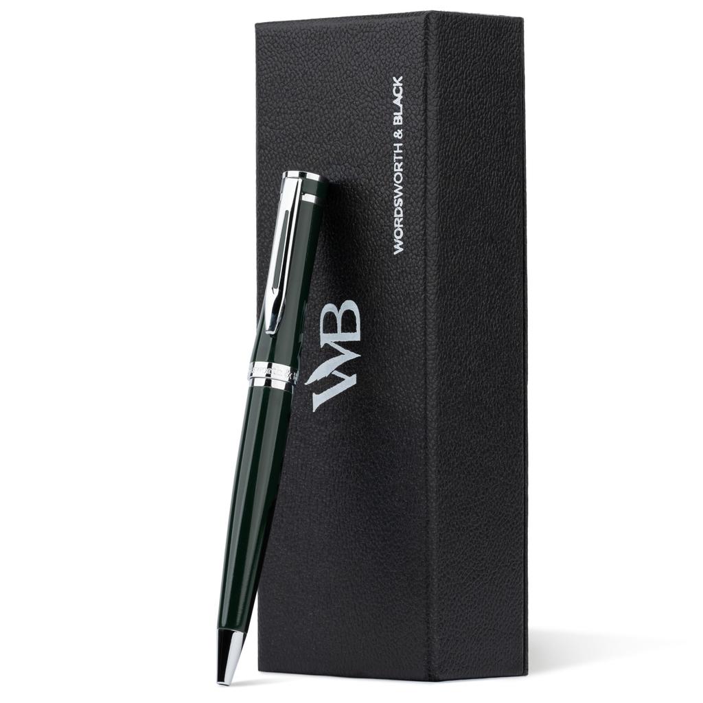 Wordsworth Black Green Lacquer Ballpoint Pen Stunning Luxury Pen with Chrome Finish and Refillable A Perfect Gift Set for Men and & - Ink. Women.