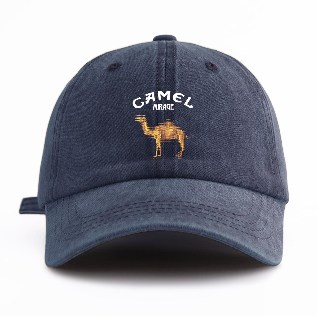 Freedom Outdoors 1 stuks CAMEL Print Gewassen Baseballpet voor Volwassenen, Minimalistische Retro Stijl Casual Zachte Verstelbare Papa Hoed, Perfect Als Cadeau marineblauwe kleur