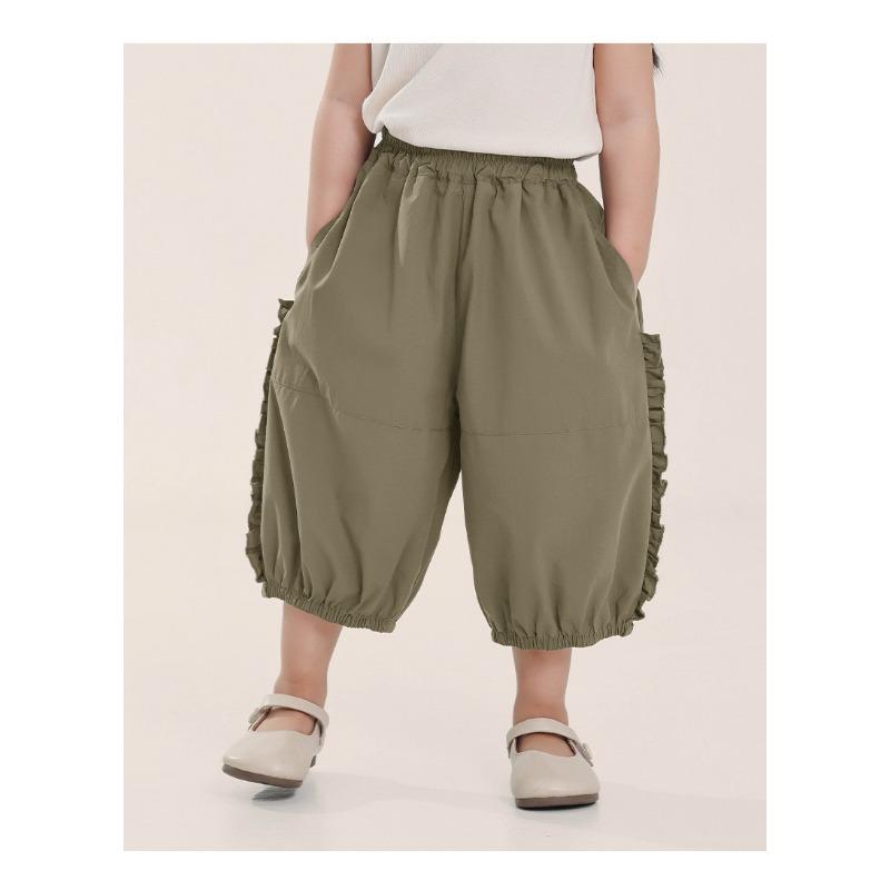 Girls Kids Thin Cropped Lace Trim Casual Anti Mosquito Summer Pants