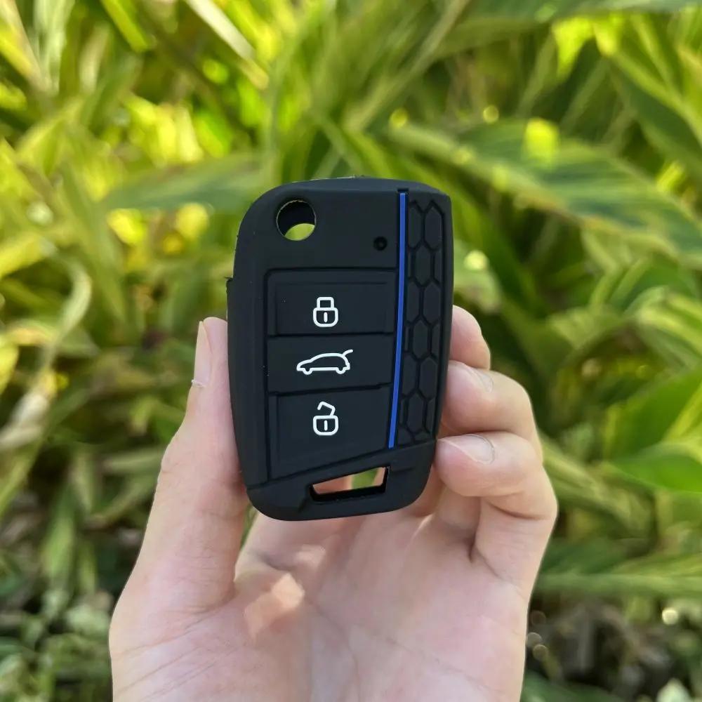 3 Button Silicone Car Key Case Cover for Volkswagen VW Polo Golf 7 MK7 for Skoda Octavia Combi SEAT Leon Ibiza CUPTRA Keychain