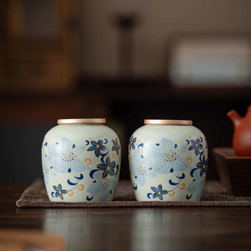 Creative Floral Ceramic Storage Jar Moisture-Proof Sealed Jar Cartoon Floral Portable Tea Canister Storage Container Home Decor