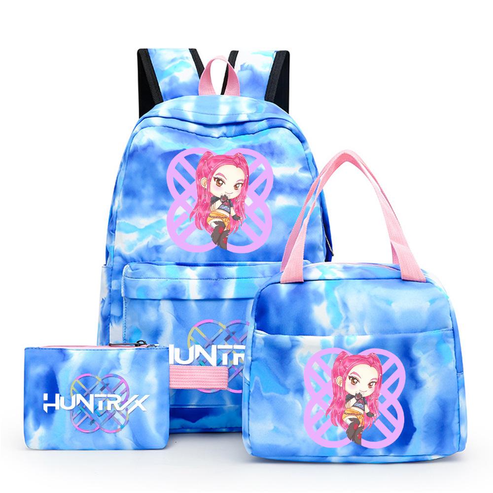 3Pcs/set Cartoon Kpop Printed Backpack with Lunch Bag Pencil Case for Teenager Girl Boy Bookbag Large Capacity Waterproof Travel Bag Kid Gift