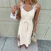Strapless Long Dress, New Summer Floral Lace-wrapped Fitted Halter-line Slit Dress for Women