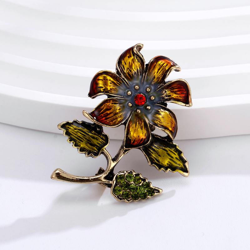 Vintage  Elegant Enamel Plants Flower Brooches For Women Clothing Coat Accessries Gifts