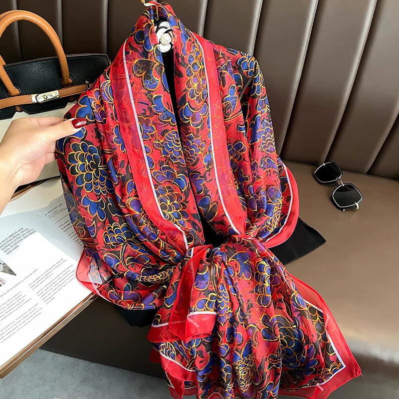 New  Silk Scarf Female Fashion Beach Pashmina Bufanda Folral Women Shawl Wraps Bandana Ladies Scarves Large Foulard Echarpe