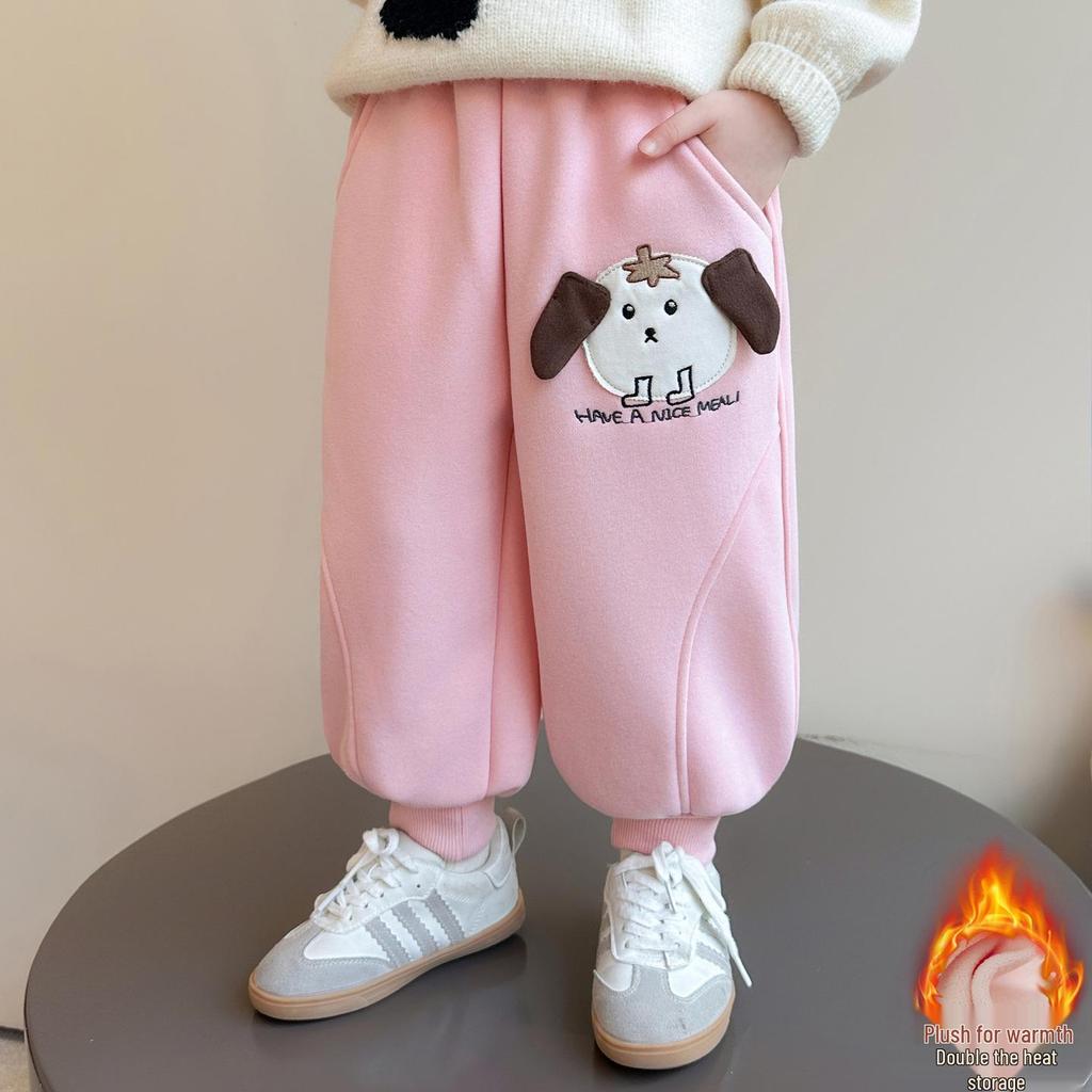 Girls' Cartoon Fleece Sweatpants - Thick, Warm, and Stylish for Autumn/Winter 2025