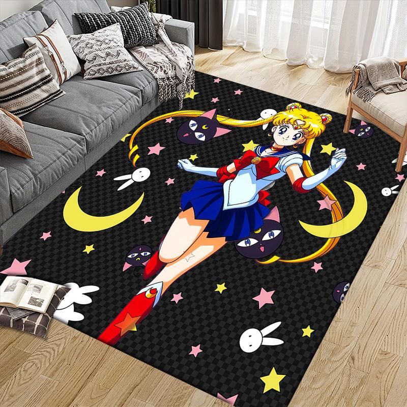 Sailor Moon3 Flanellmuster Quadratischer Teppich, Läufer, Teppich für Wohnzimmer Schlafzimmer Sofa Spielzimmer Dekor, Rutschfeste Fußmatte