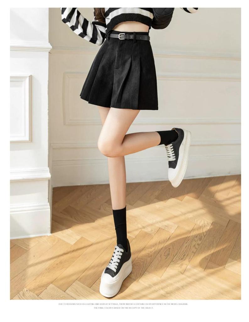 Women's High Waist Corduroy A-line Pleated Culottes Winter Shorts 2024