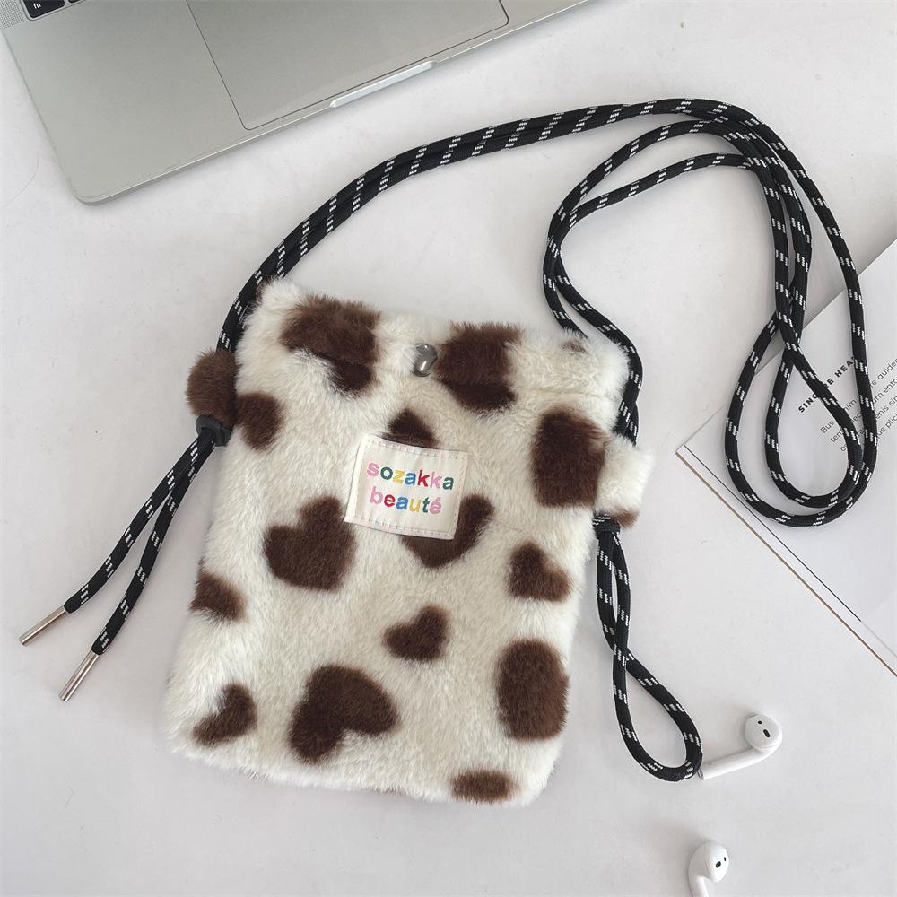 New Plush Dot Crossbody Bags for Women Cute Pink Single Shoulder Crossbody Bag Women Shopping Storage Bag Portable Phe Pouch