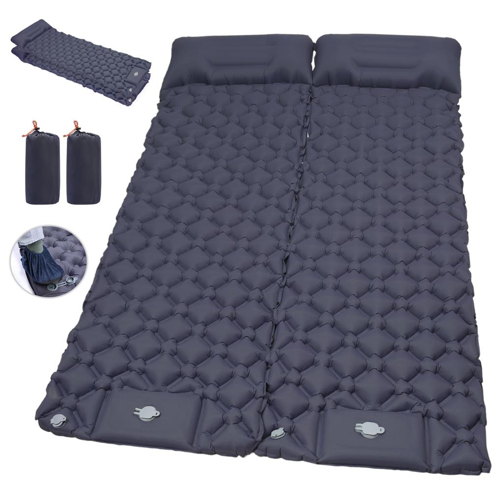 YOGOTO Air Camping Set of with Integrated Storage Bag Easy to Camping Tent Mat Mattress, Foot-Operated, 2-Person Mat, 2, Connectable, Pillow,