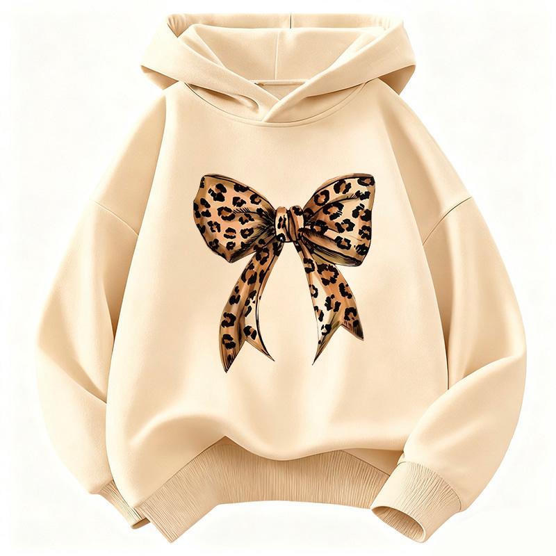 Vintage Leopard Bow Print T Shirts Y2k Girls Reto Hoodies Children's Sweatshirt Hoody Girls Casual Hoodies Y2k Clothes